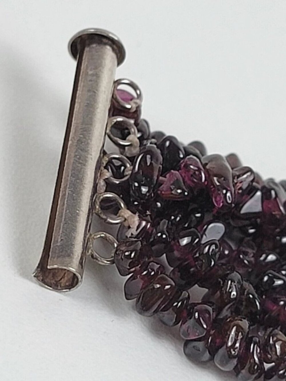 Vintage Natural Garnet Chip Bead Multi Strand Bracelet Sterling Silver 7.5 in - Picture 8 of 10